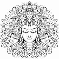 Photo illustration de la page à colorier pour adultes mandala de bouddha symétrique