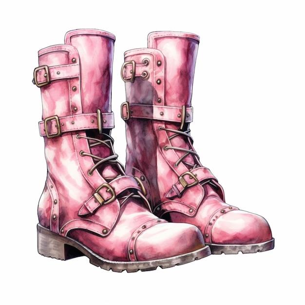 Illustration d'une paire de bottes roses avec boucles et sangles générative ai