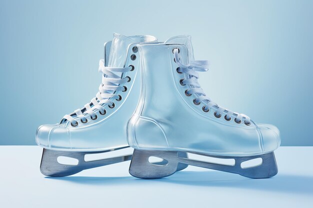 Photo illustration d'une paire de patins à glace sur une surface bleue glacée