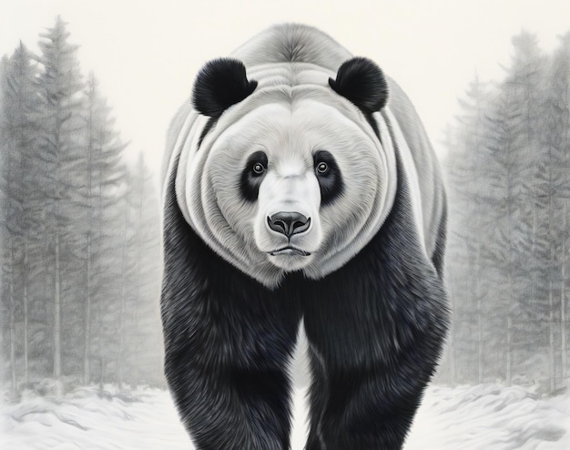 Illustration d'un panda géant dans la forêt d'hiver Peinture numérique