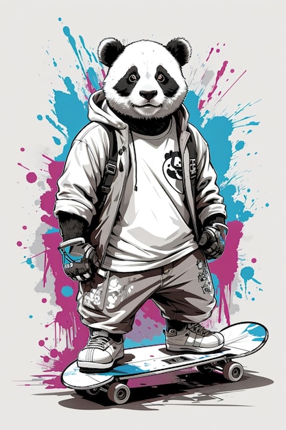 illustration d'un panda qui joue au skateboard