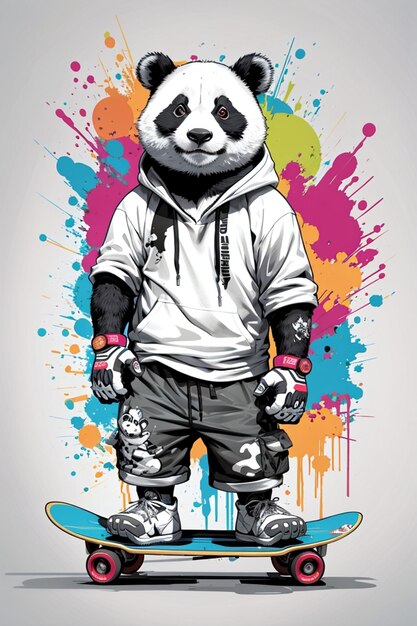 Photo illustration d'un panda qui joue au skateboard