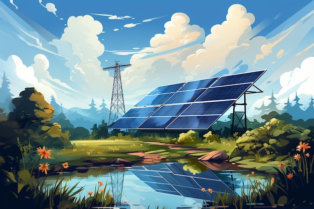 Illustration de panneaux solaires bleus pour la production d'électricité