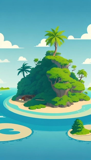 L'illustration panoramique de l'île paradisiaque tropicale dans un style artistique exquis