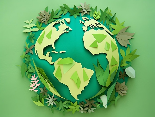 illustration papier de la journée de la Terre coupé en vert