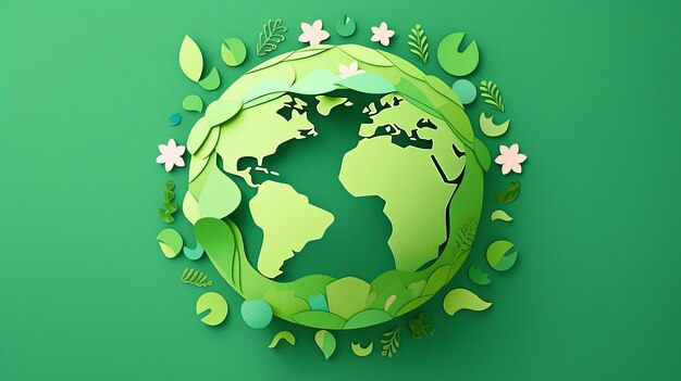 illustration papier de la journée de la Terre coupé en vert