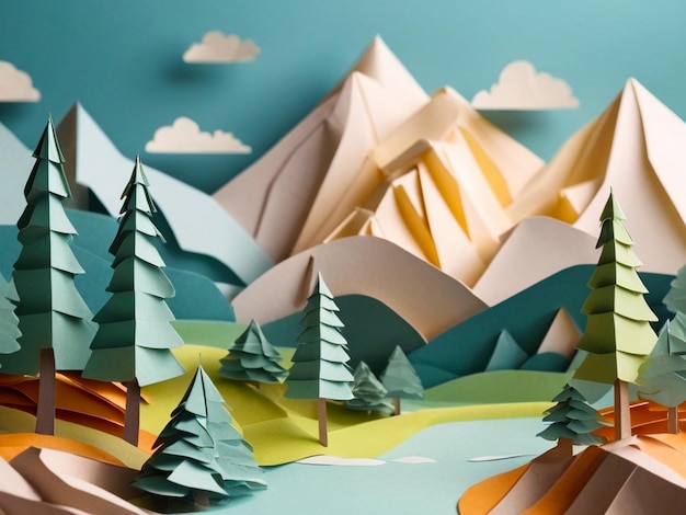 Illustration sur papier d'un paysage naturel avec des montagnes générées par Ai