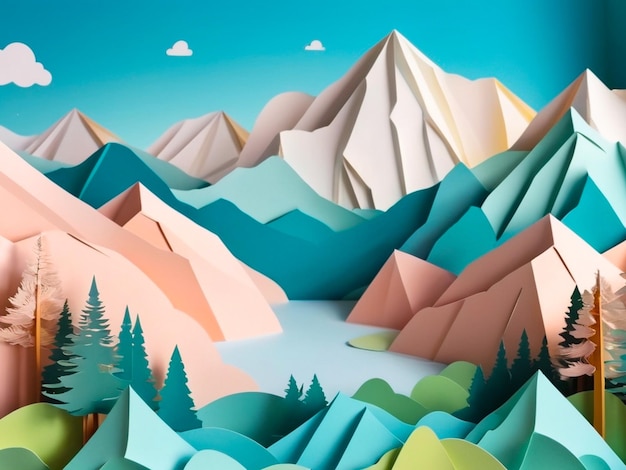 Illustration sur papier d'un paysage naturel avec des montagnes générées par Ai