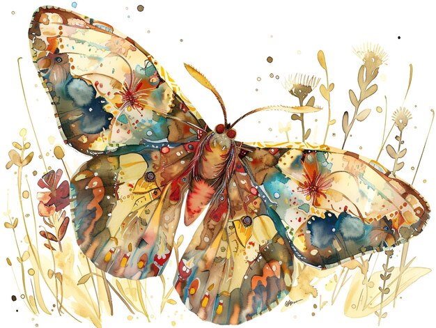 Photo illustration de papillon boho à l'aquarelle sur blanc