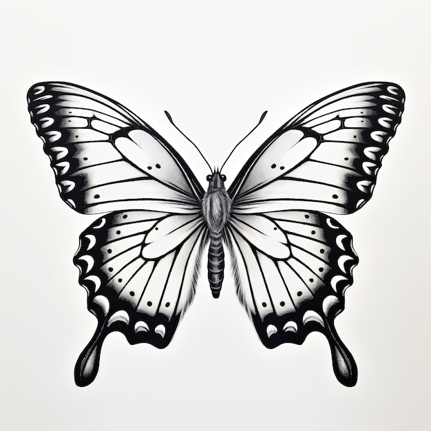 Illustration de papillon noir et blanc Anatomie détaillée avec symétrie et équilibre