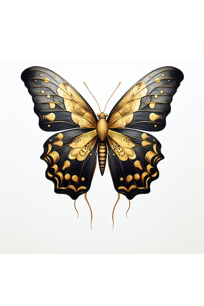Illustration de papillon en or blanc et noir ChatGPT