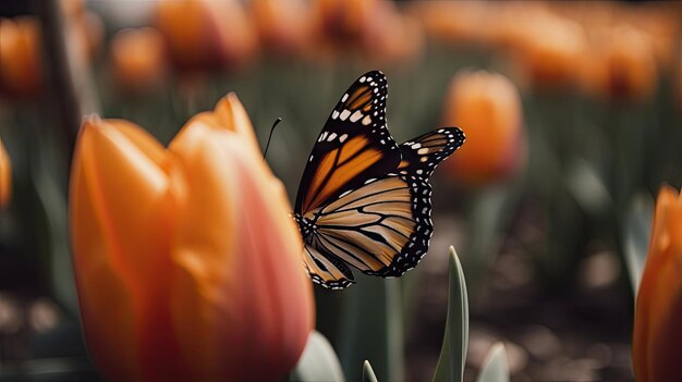 Photo illustration d'un papillon perché sur une belle fleur belle