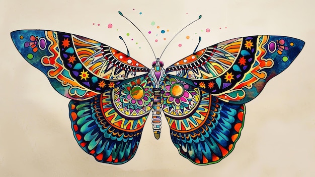 Une illustration de papillon vibrante et complexe avec des motifs colorés