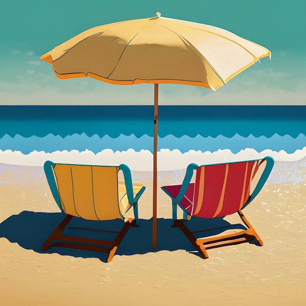Illustration d'un parasol avec des chaises sur le sable 3