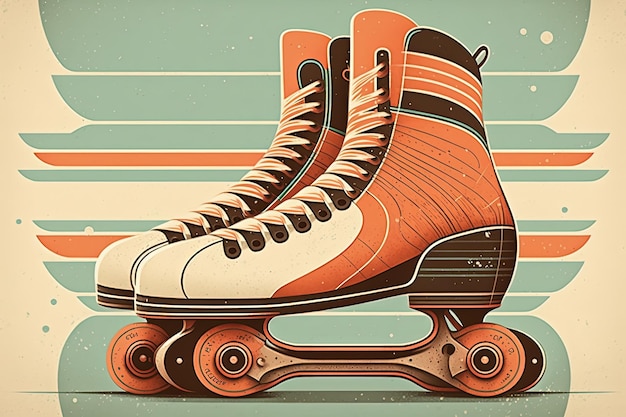 Illustration de patins à roulettes antiques fond rétro de style années 80 et 90 AI générative