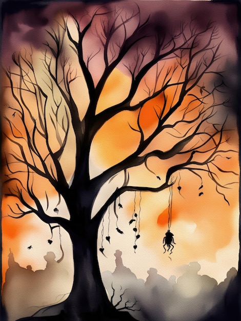 Photo illustration de paysage d'arbre d'halloween