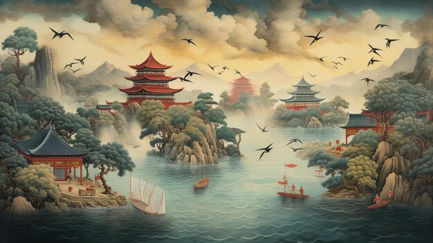 Illustration de paysage asiatique