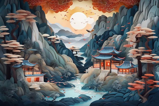 Illustration de paysage asiatique