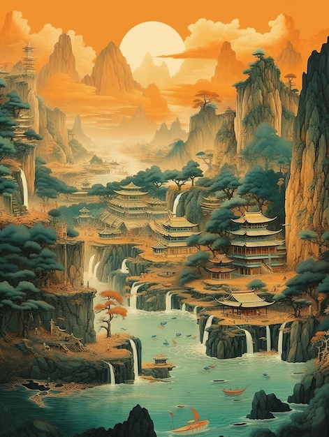 Illustration de paysage asiatique