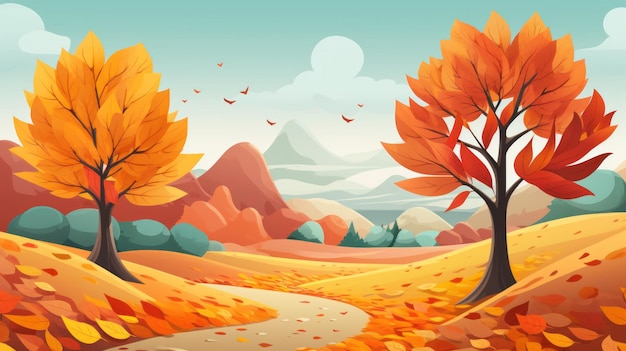 Photo une illustration d'un paysage d'automne avec des arbres et des montagnes