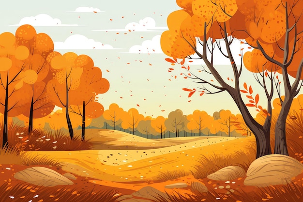 Illustration de paysage forestier d'automne avec des arbres jaunes