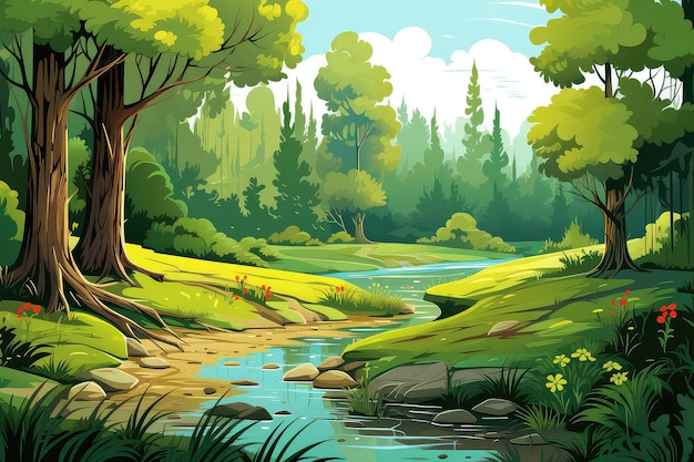 Illustration de paysage de forêt d'été