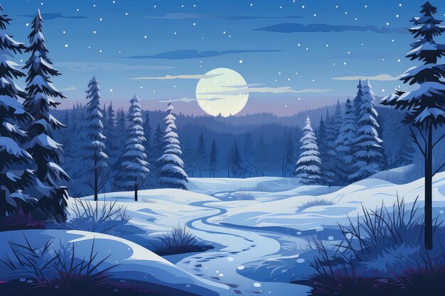 Illustration de paysage de forêt d'hiver