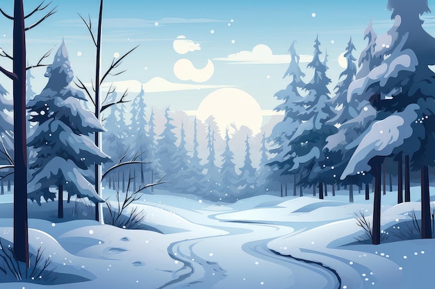 Illustration de paysage de forêt d'hiver