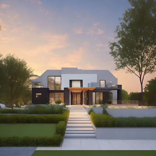 Illustration paysage grande maison familiale moderne art génératif par AI