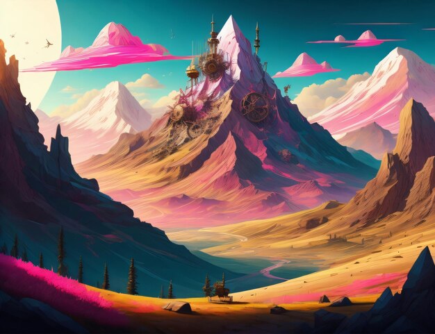 Illustration de paysage de montagne IA générative