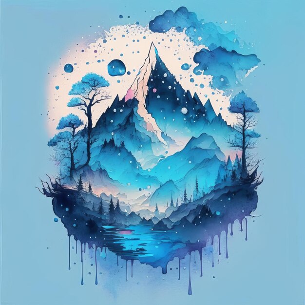 Illustration de paysage avec des montagnes et Illustration de landage avec des montagne et de la forêt