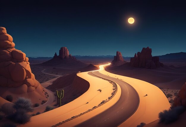 Photo illustration de paysage nocturne du désert avec vent