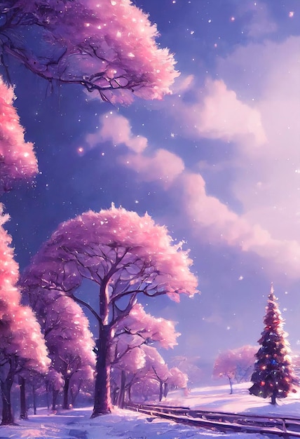 Illustration de paysage de noël beau paysage d'hiver avec des arbres de noël et de la neige