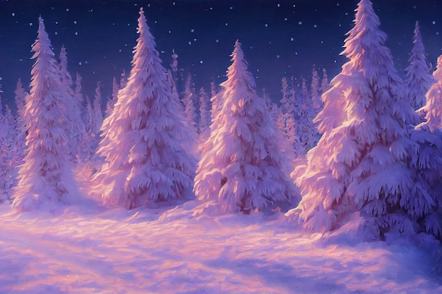 Illustration de paysage de noël beau paysage d'hiver avec des arbres de noël et de la neige