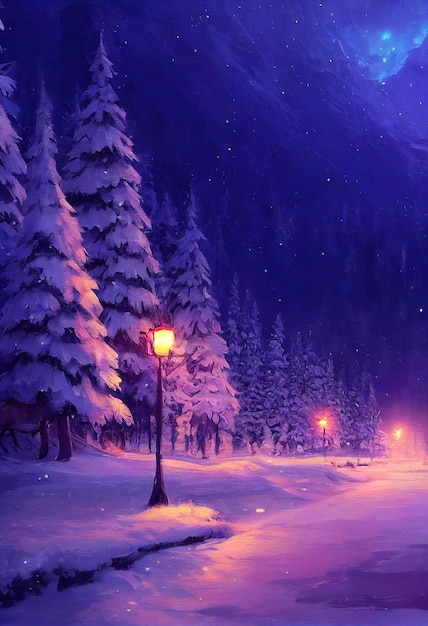 Illustration de paysage de noël beau paysage d'hiver avec des arbres de noël et de la neige