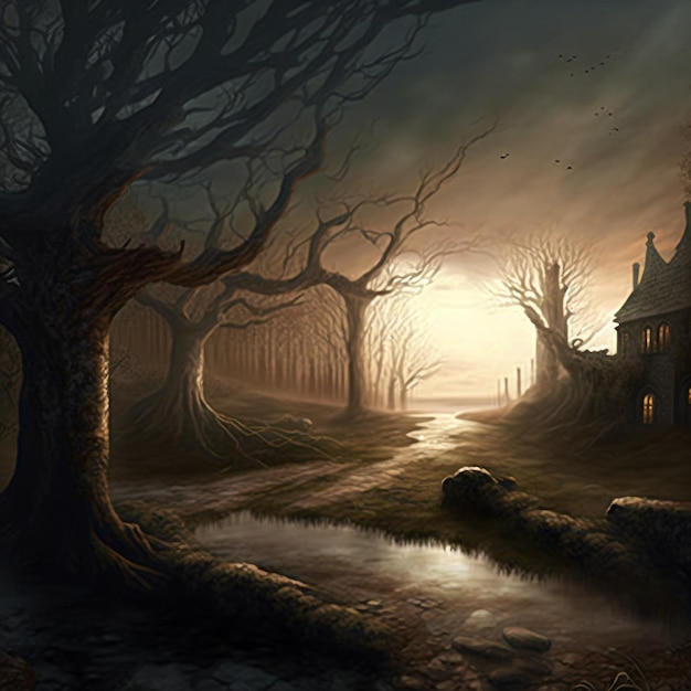 Illustration de paysage sombre gothique