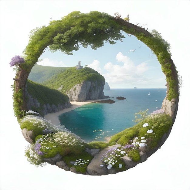 Illustration de paysage touristique conçue en forme ronde