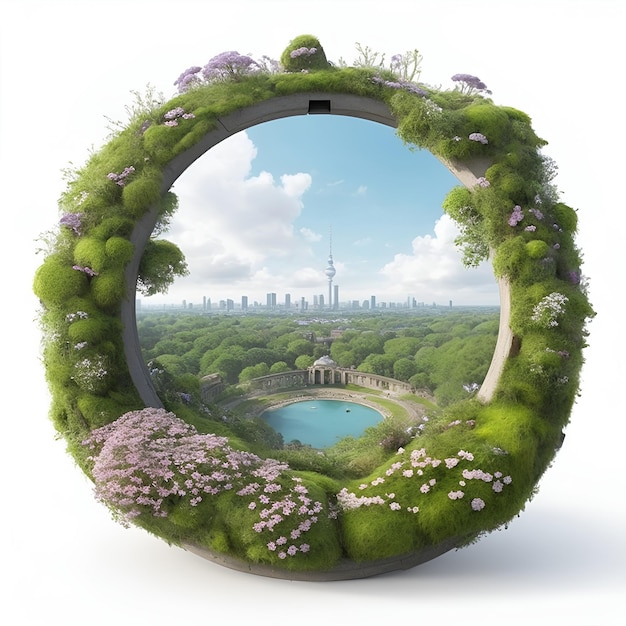 Illustration de paysage touristique conçue en forme ronde