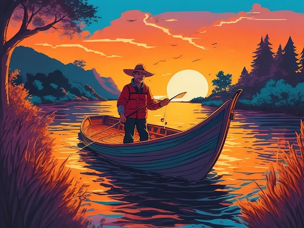 L'illustration de la pêche dans le fleuve