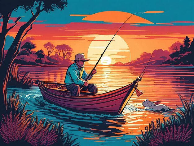 L'illustration de la pêche dans le fleuve