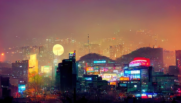 Illustration de la peinture du paysage urbain de Séoul sur les toits de la ville de séoul