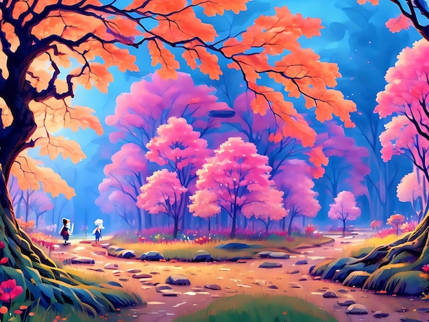 illustration de peinture de forêt de dessin animé