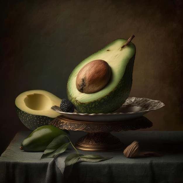 Illustration de la peinture à l'huile d'avocat vert isolé sur fond neutre