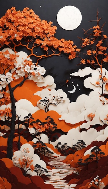 Illustration d'une peinture japonaise classique sur le thème des cerisiers en fleurs et du mont Fuji 9