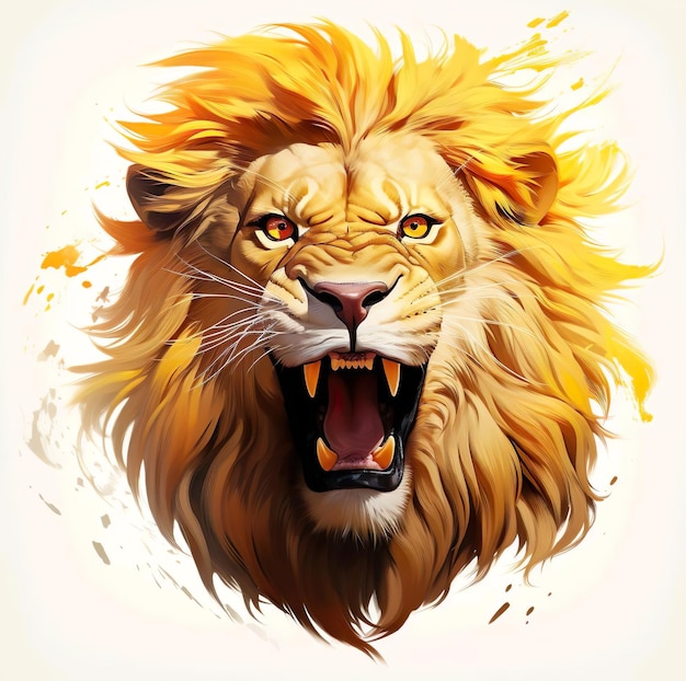 Une illustration peinture de lion avec une tête de lion avec un fond blanc