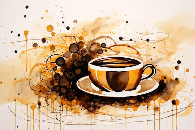 illustration de la peinture d'un tir vibrant de carreaux d'or du chaos du café