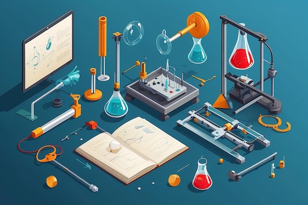 Photo illustration de pendules et d'aimants vectoriels de configuration de laboratoire de physique