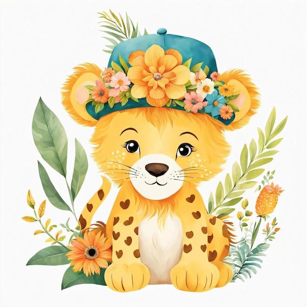 Illustration de la pépinière du bébé lion floral et mignon