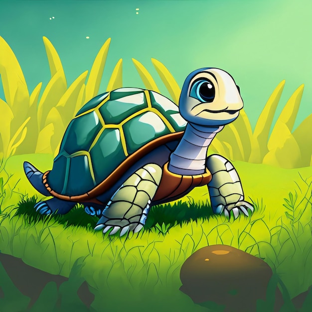 Illustration de personnage de dessin animé mignon tortue avec coquille verte