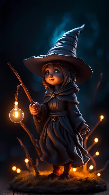Illustration de personnage de dessin animé de sorcière 3D